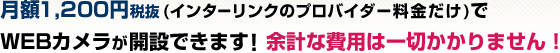 月額1,200円税抜(インターリンクのプロバイダー料金だけ)でWEBカメラが開設できます！余計な費用は一切かかりません！